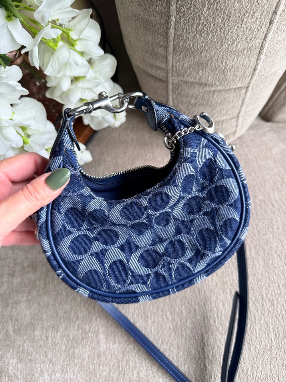 Coach Denim Signature Jonie Mini Crescent Shoulder Bag in Blue NWOT - Picture 4 of 7